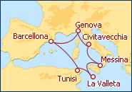 Visualizza l'itinerario della Crociera Spagna, Tunisia, Malta II