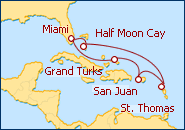 Visualizza l'itinerario della Crociera Stati Uniti, Bahamas, Isole Vergini, Porto Rico, Isole Turks