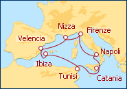 Visualizza l'itinerario della Crociera Italia, Francia, Spagna, Tunisia 