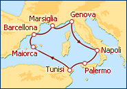 Visualizza l'itinerario della Crociera Tunisia, Baleari, Spagna, Francia