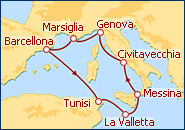 Visualizza l'itinerario della Crociera Francia, Spagna, Tunisia, Malta