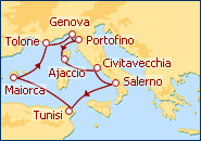 Visualizza l'itinerario della Crociera Corsica, Tunisia, Baleari, Francia