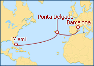 Visualizza l'itinerario della Crociera Transatlantico da Miami a Barcellona