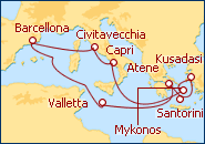 Visualizza l'itinerario della Crociera Spagna, Italia, Grecia e Turchia