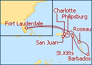 Visualizza l'itinerario della Crociera Caraibi 