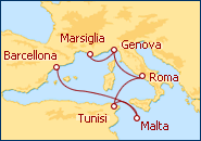 Visualizza l'itinerario della Crociera Spagna, Malta, Italia, Francia
