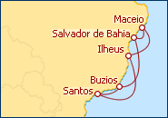 Visualizza l'itinerario della Crociera Santos, Buzios, Maceio, Salvador, Ilheus, Santos