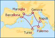 Visualizza l'itinerario della Crociera Italia, Tunisia, Spagna, Francia 