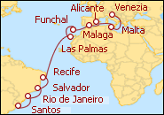 Visualizza l'itinerario della Crociera Brasil, Espanha, Portugal, Tun�sia, Malta, It�lia