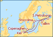 Visualizza l'itinerario della Crociera Danimarca, Germania Svezia, Estonia, Russia
