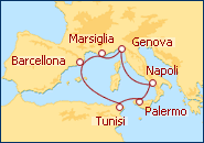 Visualizza l'itinerario della Crociera Spagna, Francia, Italia, Tunisia