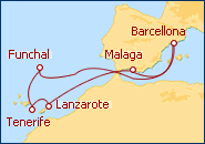 Visualizza l'itinerario della Crociera Barcelona e Islas Canarias I