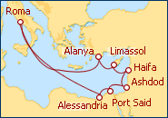 Visualizza l'itinerario della Crociera Mediterraneo e Terra Santa