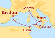 Visualizza l'itinerario della Crociera Italia, Tunisia, Spagna