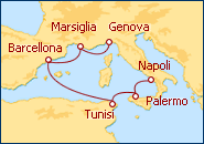 Visualizza l'itinerario della Crociera Italia, Tunisia, Spagna, Francia