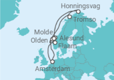 Itinerario della crociera Crociera Fiordi Norvegesi, Capo Nord + Hotel ad Amsterdam - Royal Caribbean
