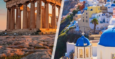 Atene e Santorini in aereo, con trasferimenti e con auto a noleggio Atene e Santorini in aereo, con trasferimenti e con auto a noleggio