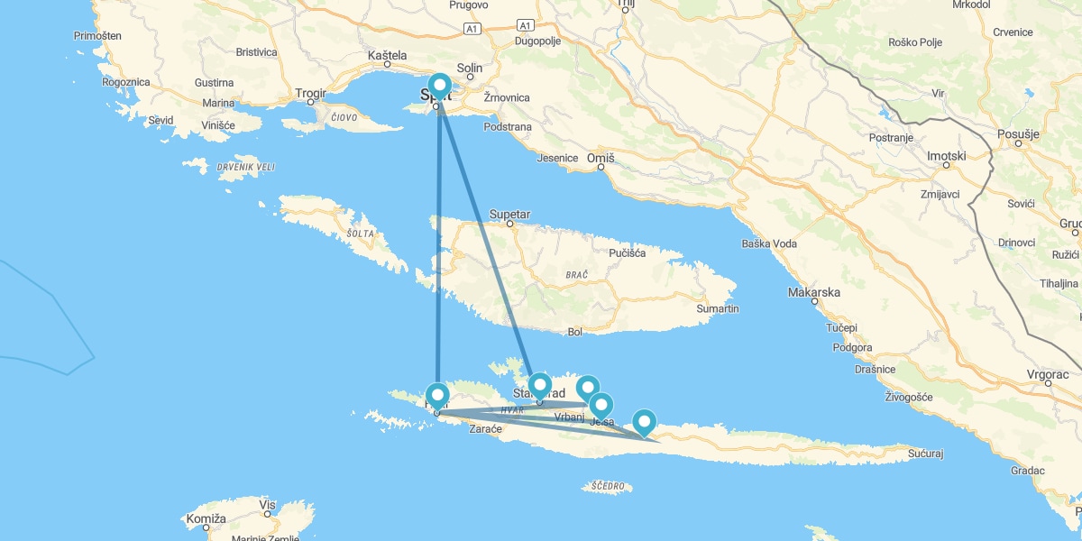 Percorso attraverso l'Isola di Hvar e Spalato