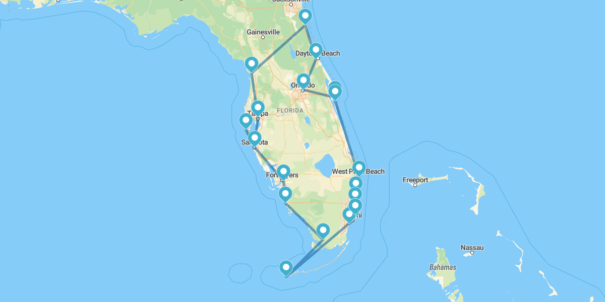 Percorso lungo la Costa della Florida e Orlando