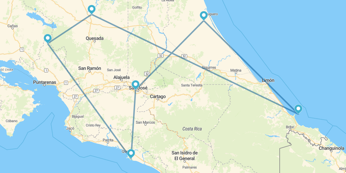 Tortuguero, Caraibi, Arenal, Monteverde, Manuel Antonio e notte a San José