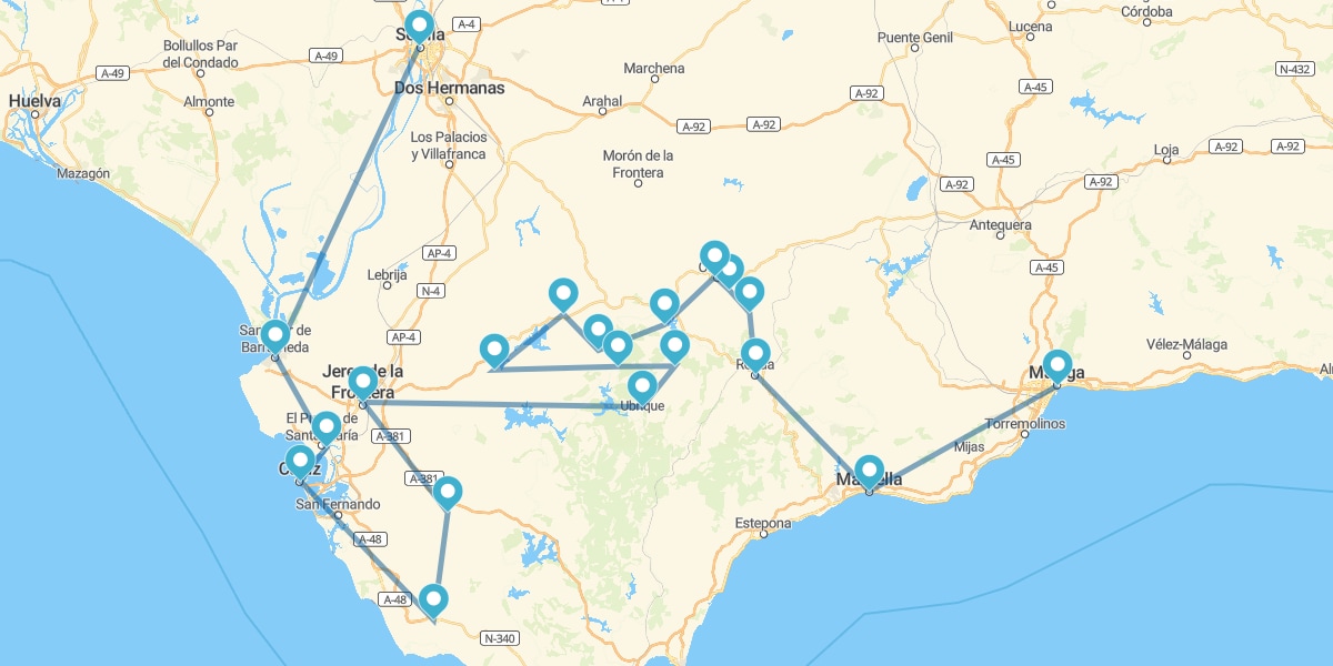 Percorso attraverso i Villaggi Bianchi e Tesori dell'Andalusia