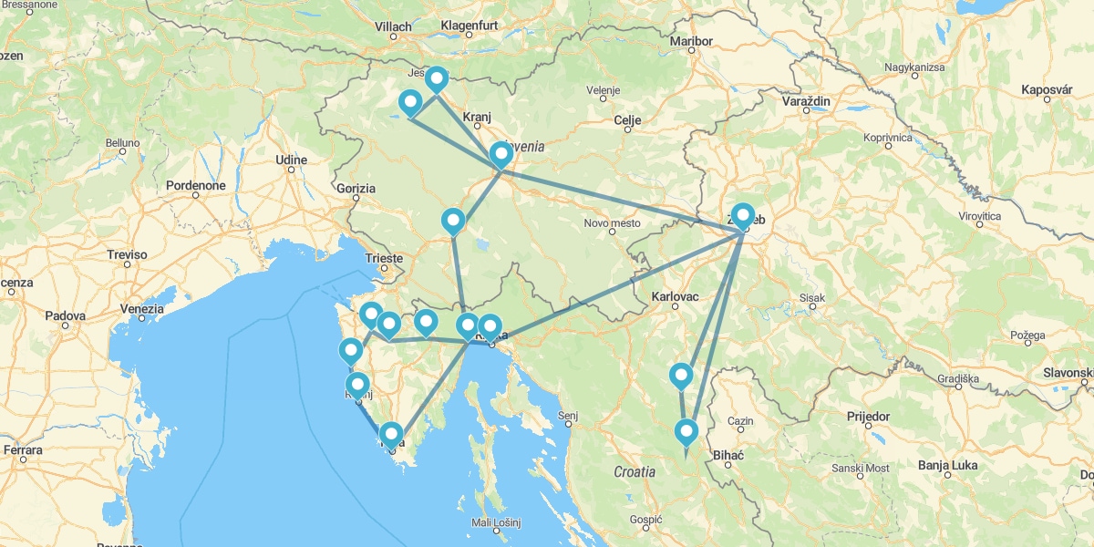 itinerario attraverso la Slovenia, l'Istria e il Golfo del Quarnaro