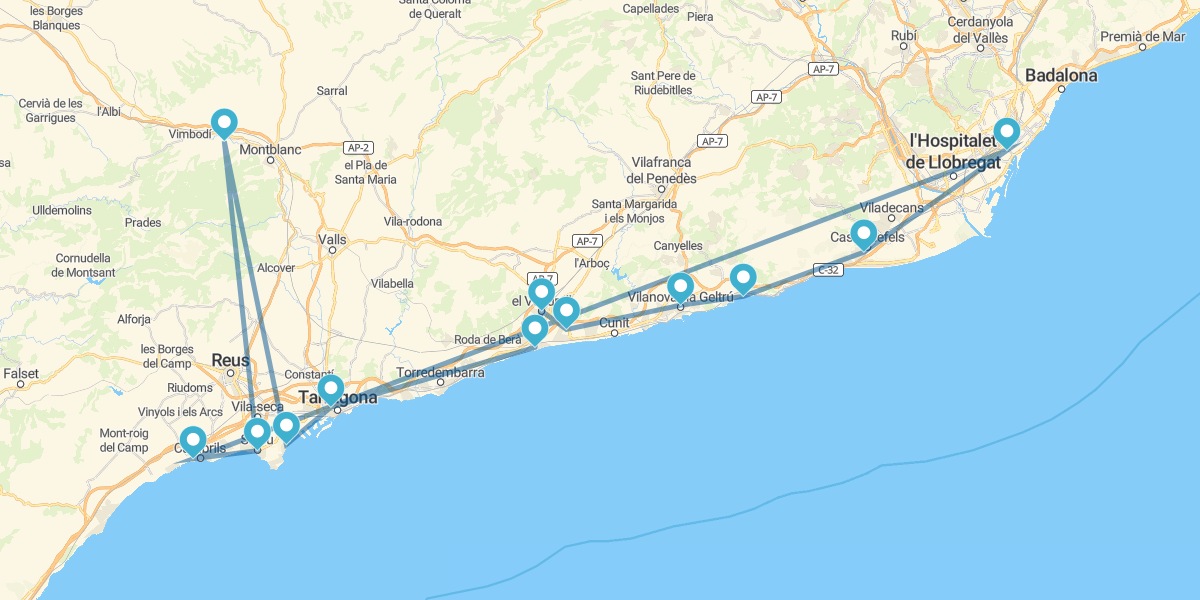 Percorso da Barcellona alle spiagge della Costa Daurada