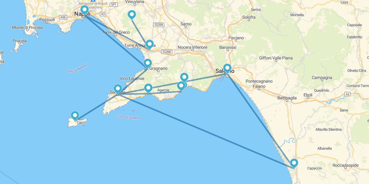 Percorso per la Costiera Amalfitana e Napoli