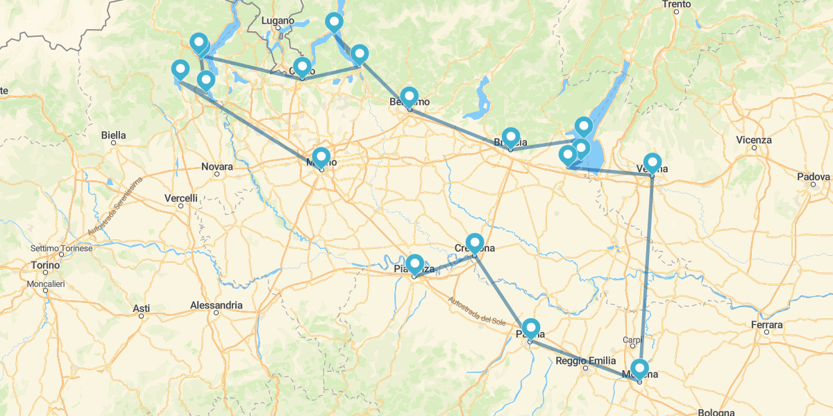 Percorso fra gli idilliaci Laghi del Nord, da Milano a Verona