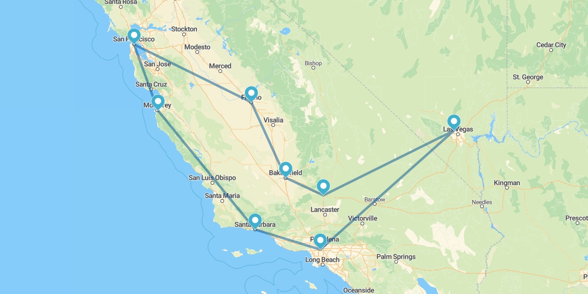 Percorso attraverso le Principali Città dell'America Occidentale