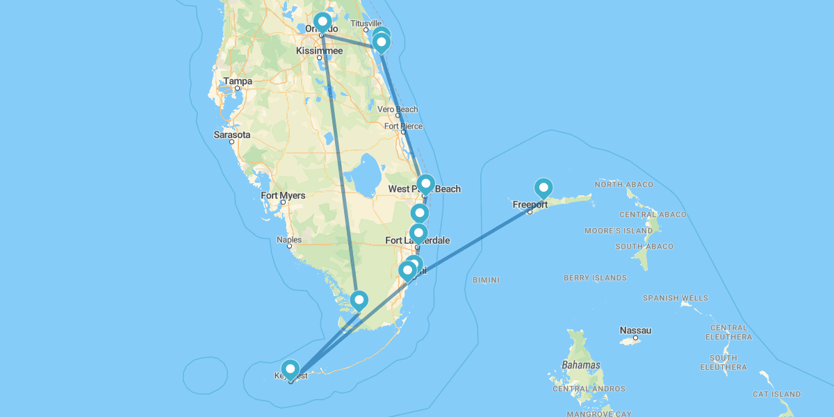 Percorso attraverso la Florida e Grand Bahama