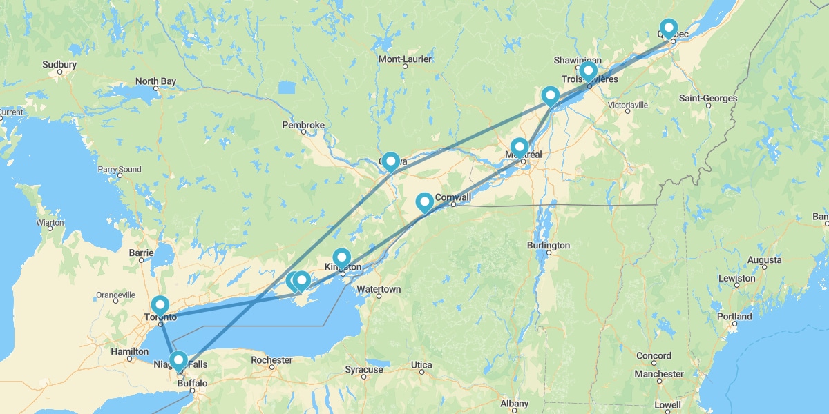 Percorso per il Canada Orientale con notte a Niagara