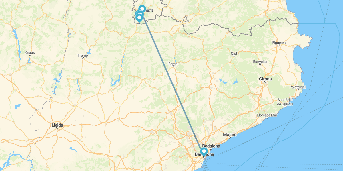 Percorso tra Barcellona e il Paese dei Pirenei