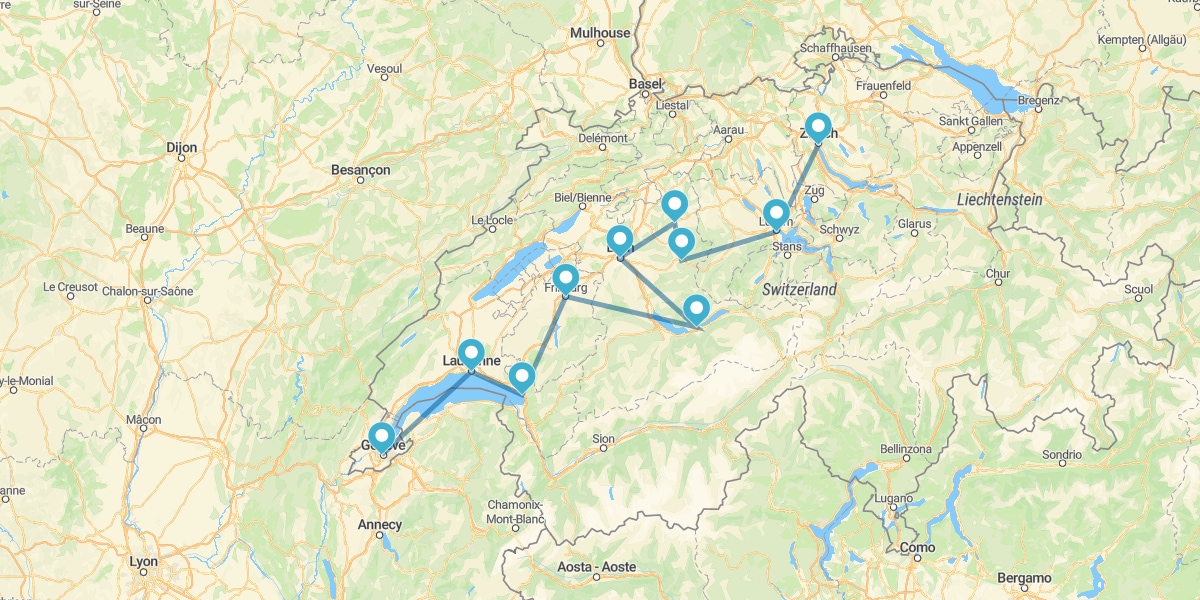 Percorso nel cuore della Svizzera, da Ginevra a Zurigo