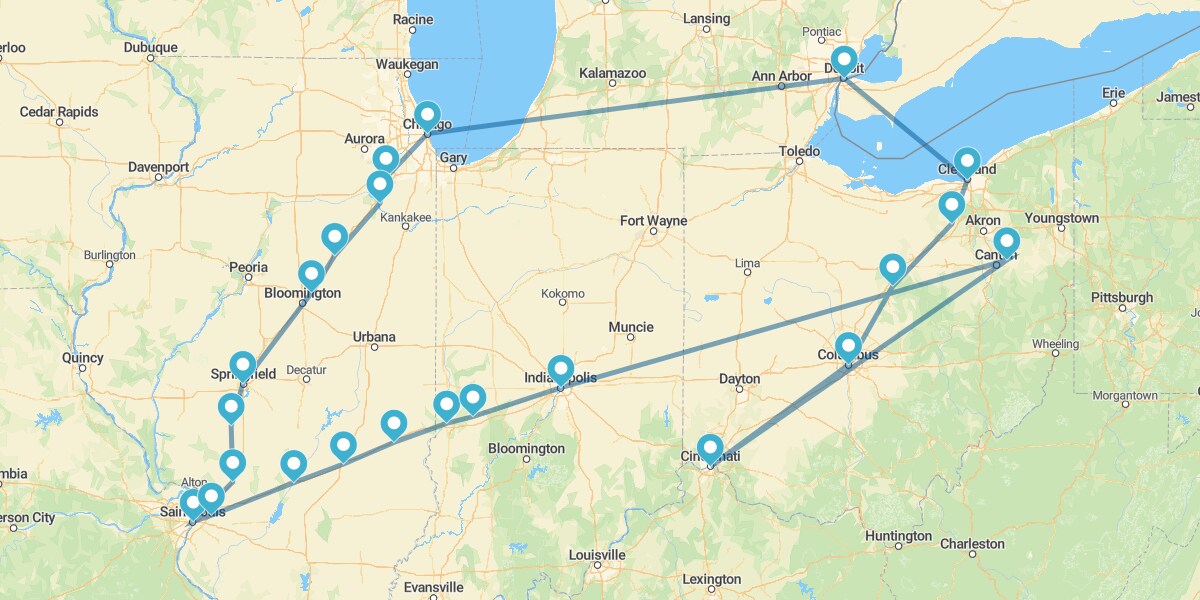 Percorso per il Midwest, da Chicago a Detroit