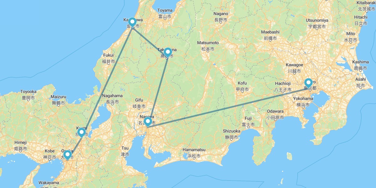 Tokyo, Nagoya, Takayama, Kanazawa, Kyoto e Osaka