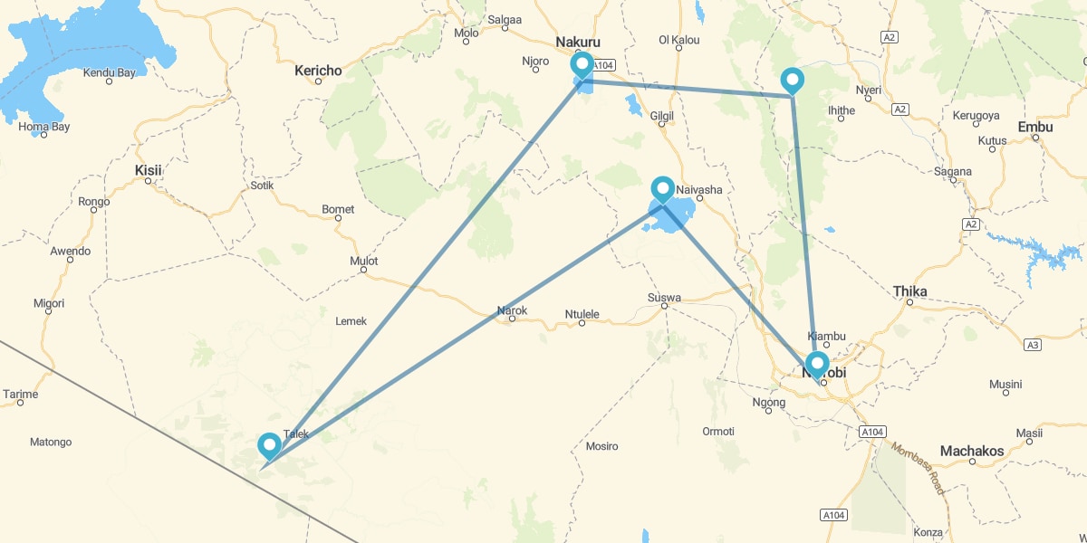 Aberdare, Nakuru, Masai Mara e Naivasha