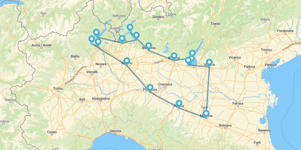 Percorso fra gli idilliaci Laghi del Nord, da Milano a Verona