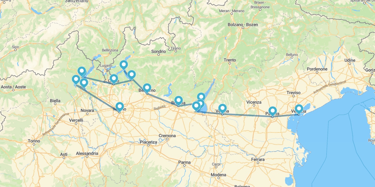 Percorso fra gli idilliaci Laghi del Nord, da Milano a Venezia