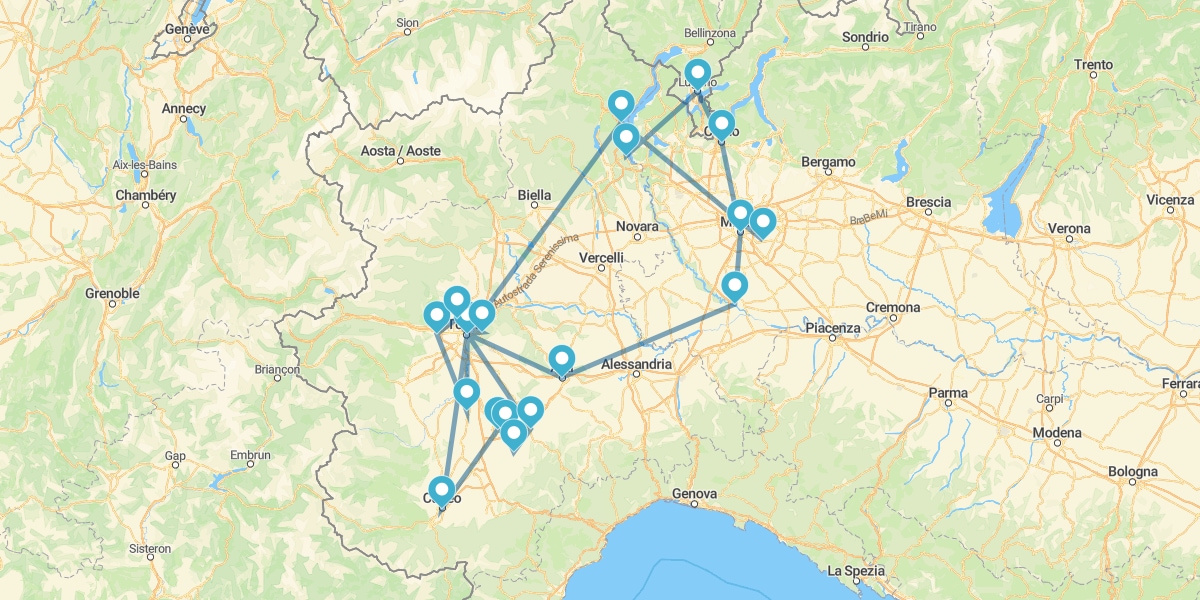 Percorso dalla Lombardia alla regione dei Savoia