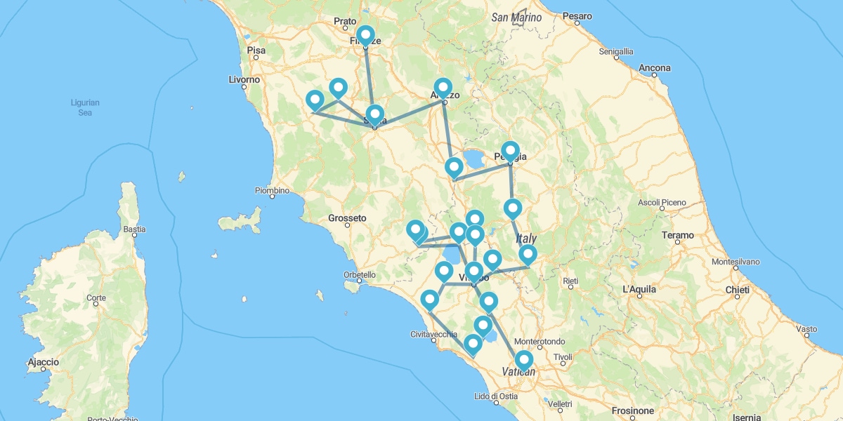 Percorso dall'Umbria alla Toscana