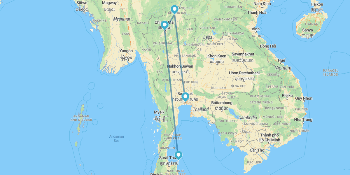 Bangkok, Chiang Rai, Chiang Mai e Koh Samui