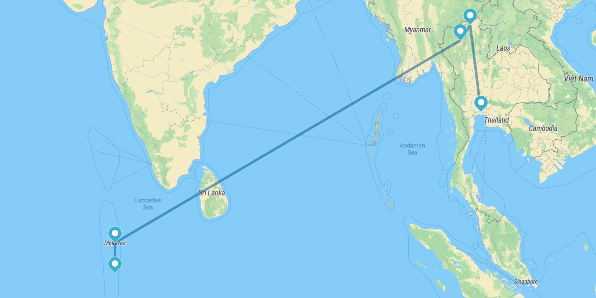 Bangkok, Chiang Rai, Chiang Mai e Maldive