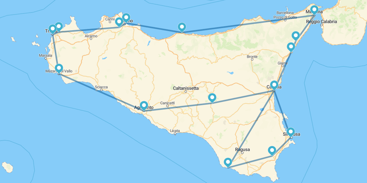 Percorso alla scoperta della Sicilia, da Catania a Agrigento