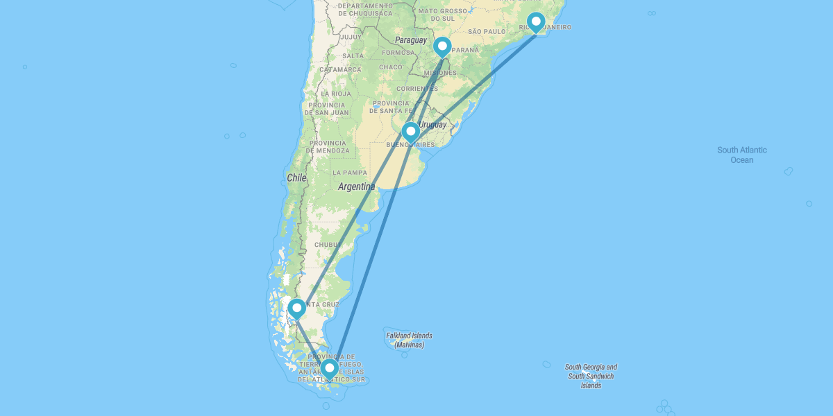 Buenos Aires, Ushuaia, Calafate, Iguazú e Rio de Janeiro