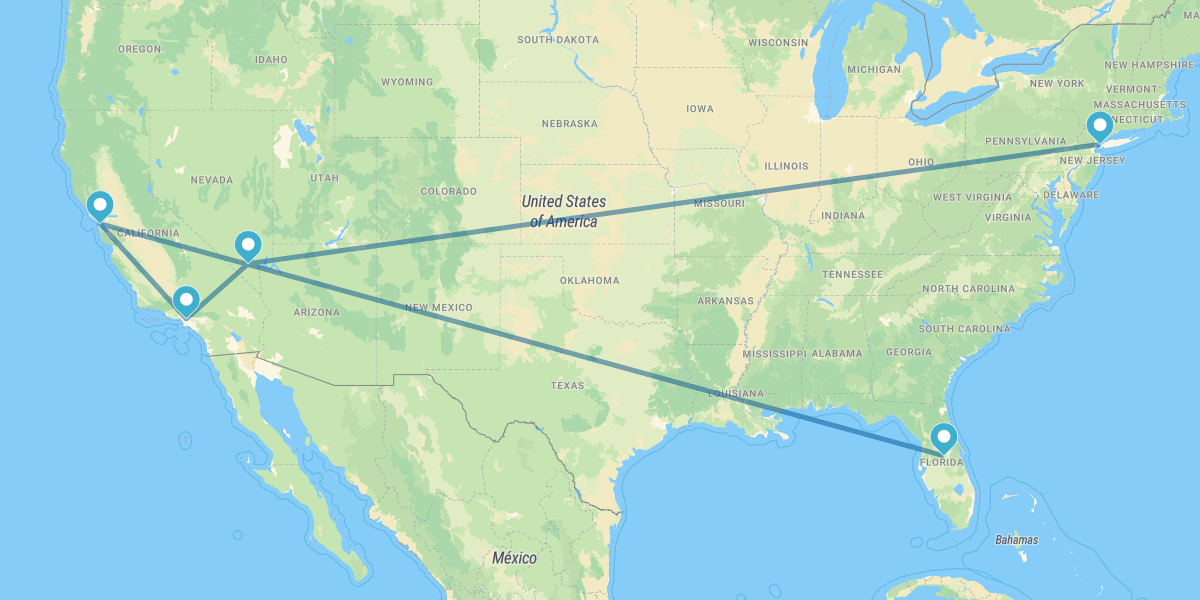 New York, Las Vegas, Los Angeles, San Francisco e Walt Disney World Orlando