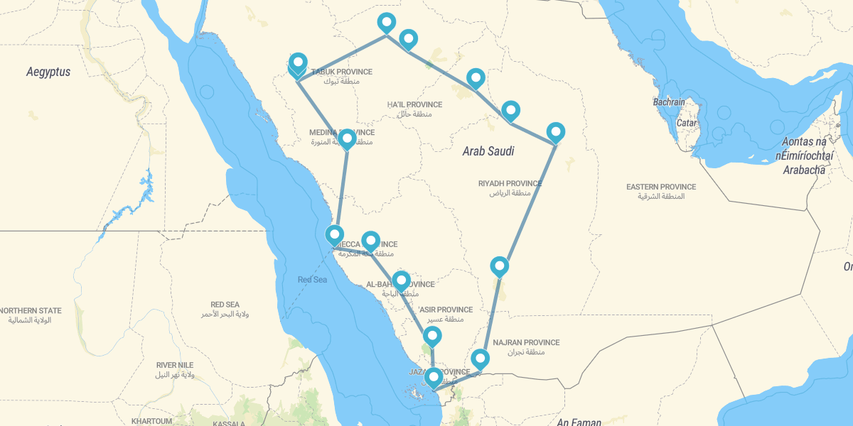 Itinerario completo attraverso l'Arabia Saudita