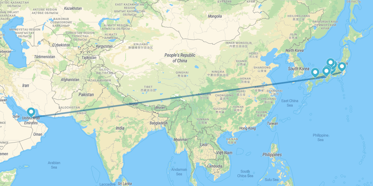 Tokyo, Nagoya, Takayama, Kanazawa, Kyoto, Hiroshima, Osaka e Dubai