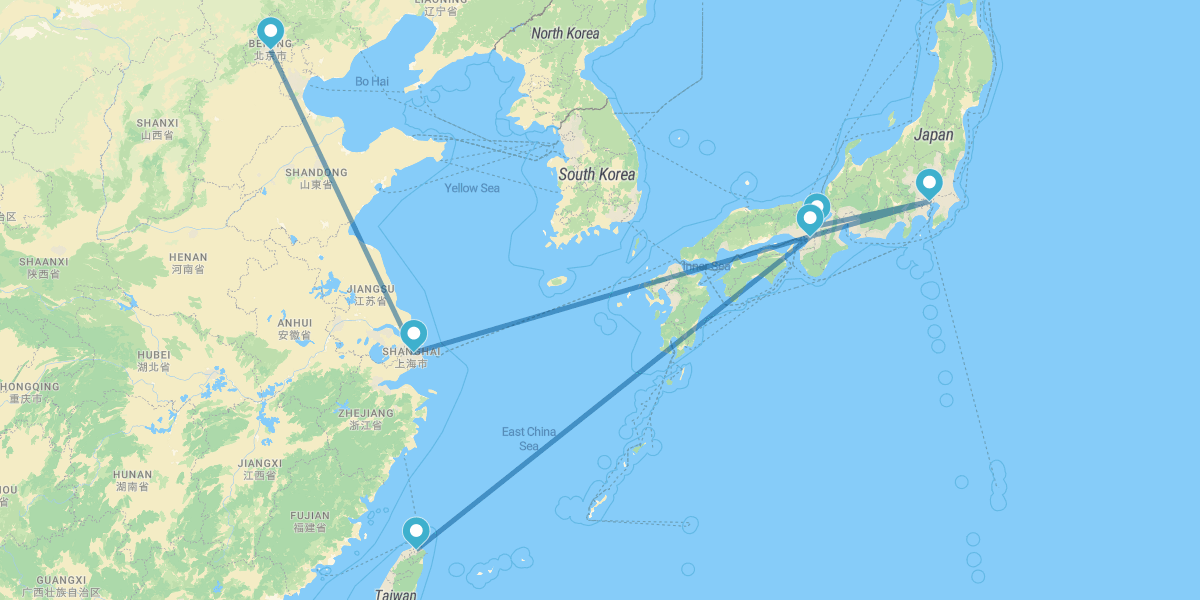 Pechino, Shanghai, Tokyo, Kyoto, Osaka e Taipei