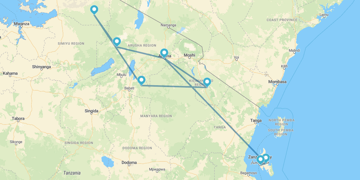 Arusha, Kilimanjaro, Tarangire, Serengeti e Ngorongoro con Zanzíbar